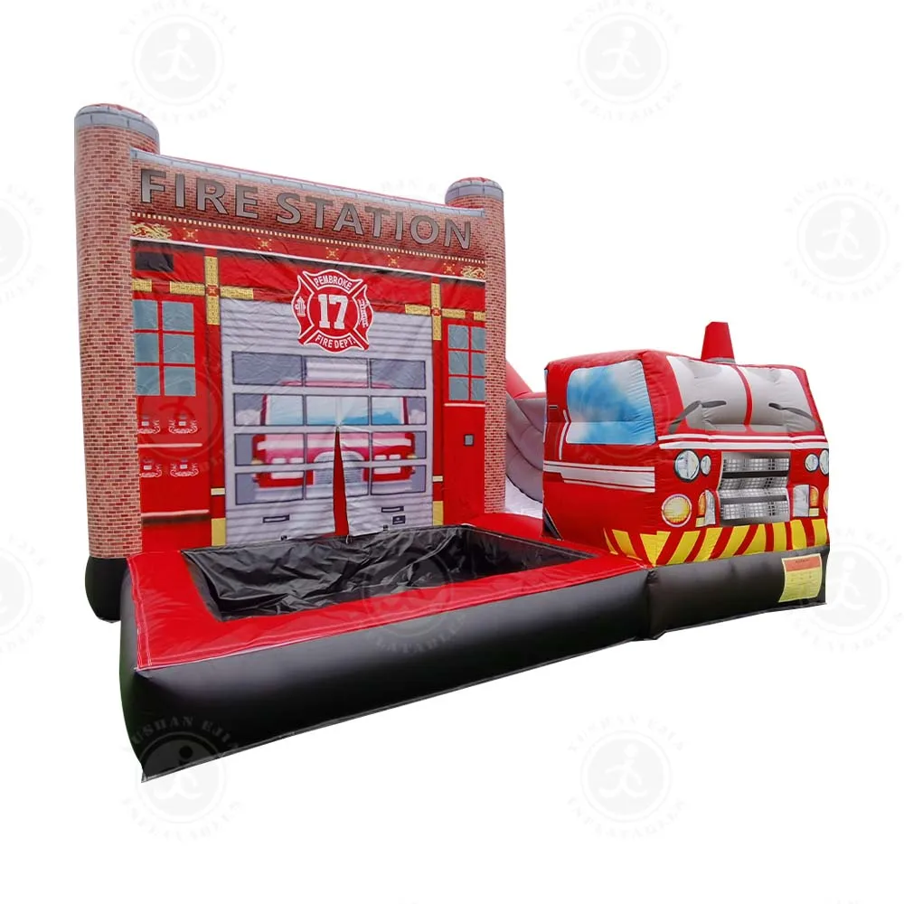Hot selling amusement park bouncy house commercial inflatable fire truck bounce house jumping castle playground