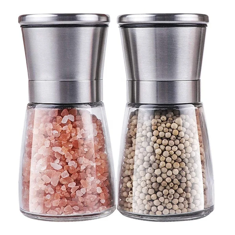
Salt and Pepper Grinder Set of 2 Stainless Steel Spice Mill With Ceramic Blades And Adjustable Coarseness 