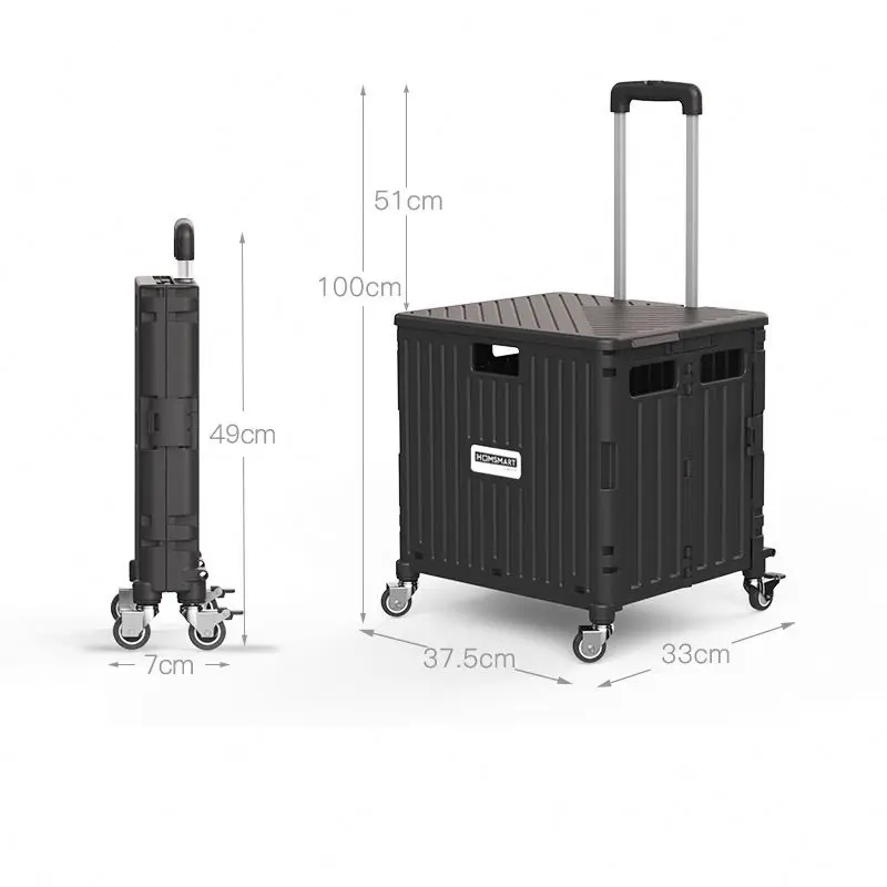 Wholesale Plastic Rolling Folding Utility Supermarket Trolleys Grocery Foldable Shopping Cart With Wheels