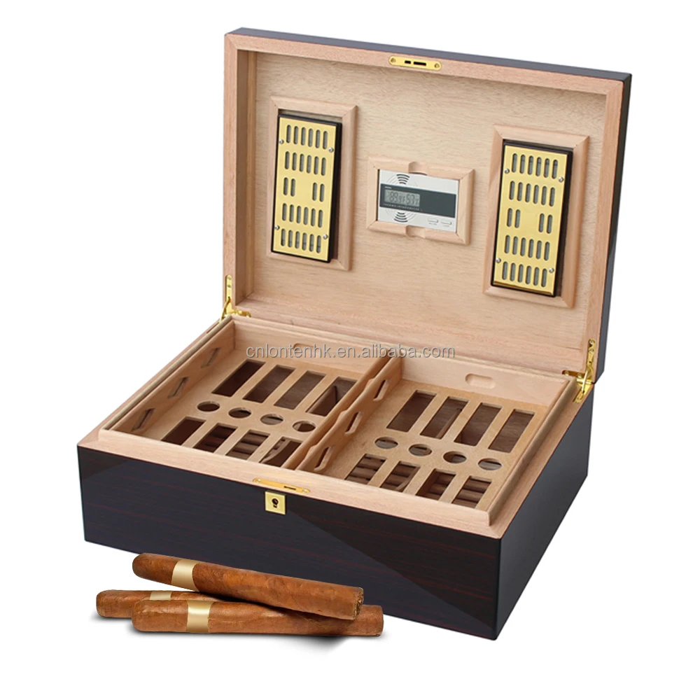wholesale custom spanish cedar wooden box with hygrometer humidifier solution desktop luxury humidor cigar box