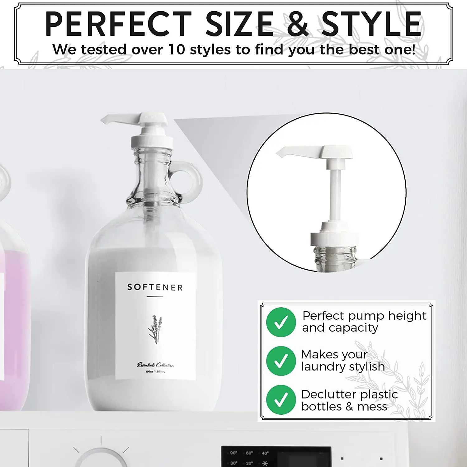 Laundry Detergent Dispenser - Glass Laundry Detergent Dispenser for Soap Bleach Softener - 1 Half Gallon Laundry Soap Dispenser