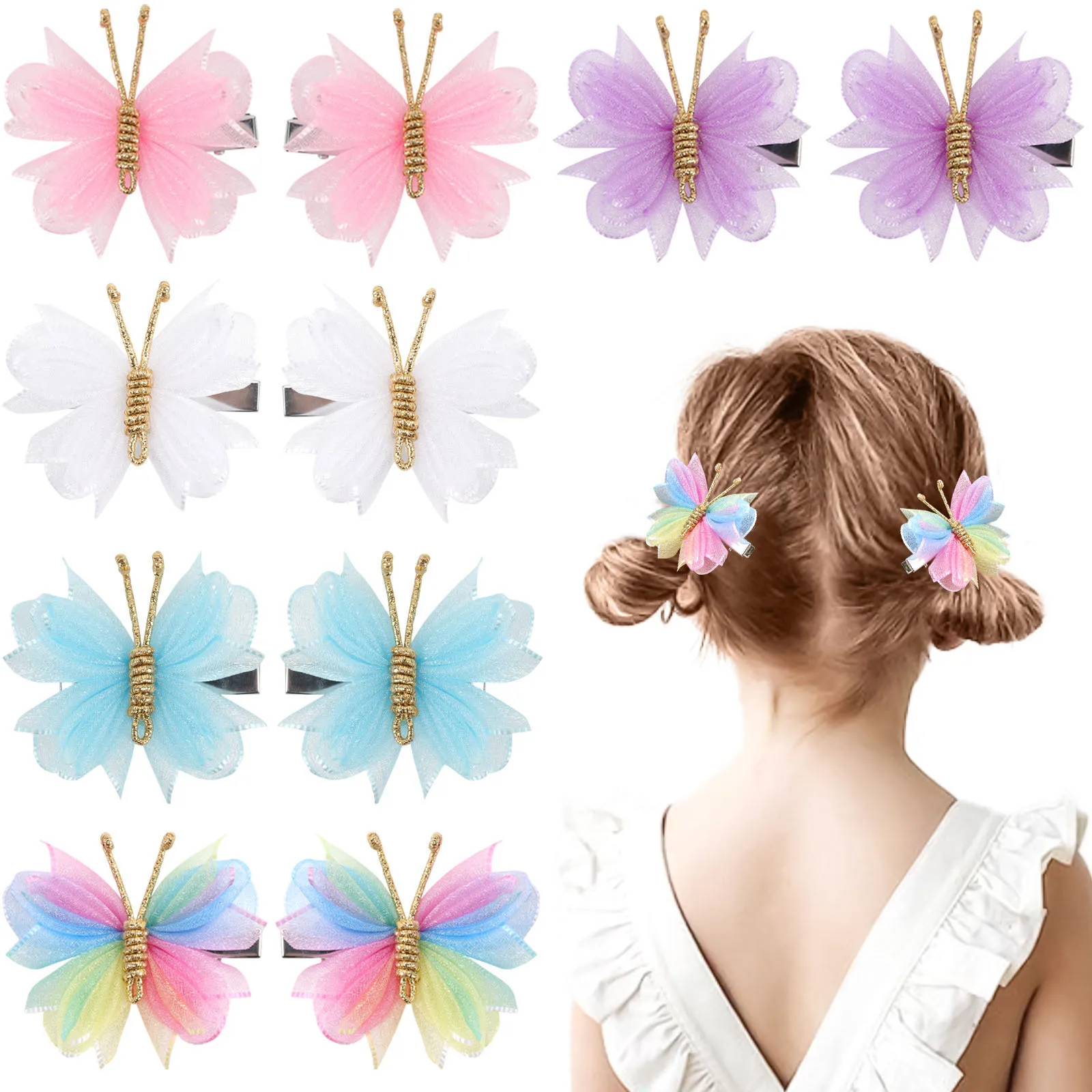 2pcs Beautiful Mini Butterfly Hair Clips Lovely Princess Mesh Hairpins Cute Kwaii Tiny Hair Accessories Clips for Children Girls