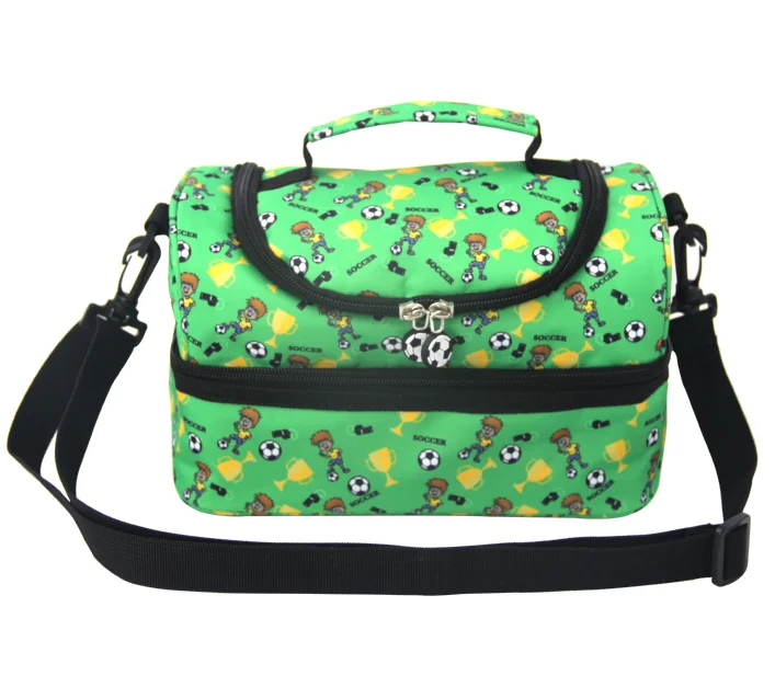 Dual Compartment Kids Lunch Cooler Bag Leakproof Picnic Tote Bag Thermal Insulated Double Deck  Lunch Pail For Boys Girls