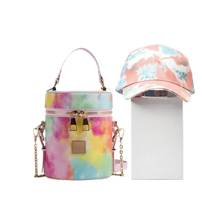 Luxury women handbag purse hat set bucket tie-dyed bags mini hats with purse New arrival ny hat and purse set