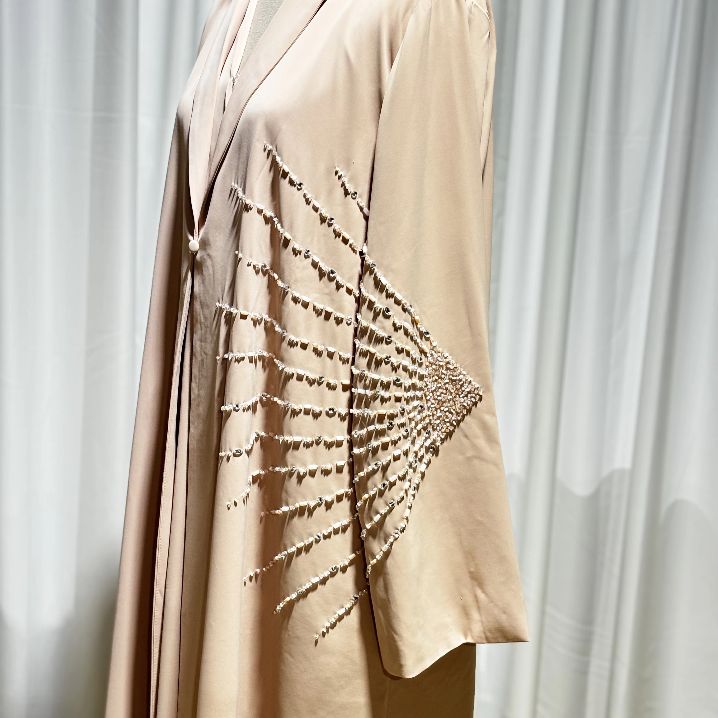 classic abaya 2024 Eid Almond beaded special design Abaya Girl Muslim Summer light long dress + coat arabic abaya