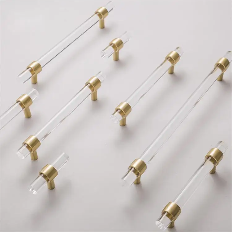 Brass strip handle modern simple cabinet gold transparent drawer wardrobe furniture light luxury door handle
