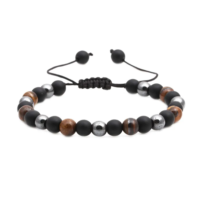 Mens Black Lava Rock Natural Stone Hematite Bracelet Tiger Eye Gemstone Bracelet Yoga Essential Oil Handwoven Braided Bracelet