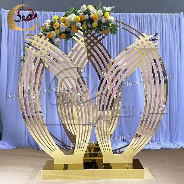 Leaf shape stage prop background set golden acrylic wedding stage backdrop