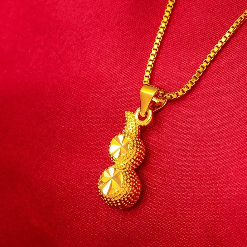 Gold Plated Wholesale Alluvial Solid Calabash Pendent Lucky Word Copper Plating  Gold Gourd Ladies Stylish Pendant