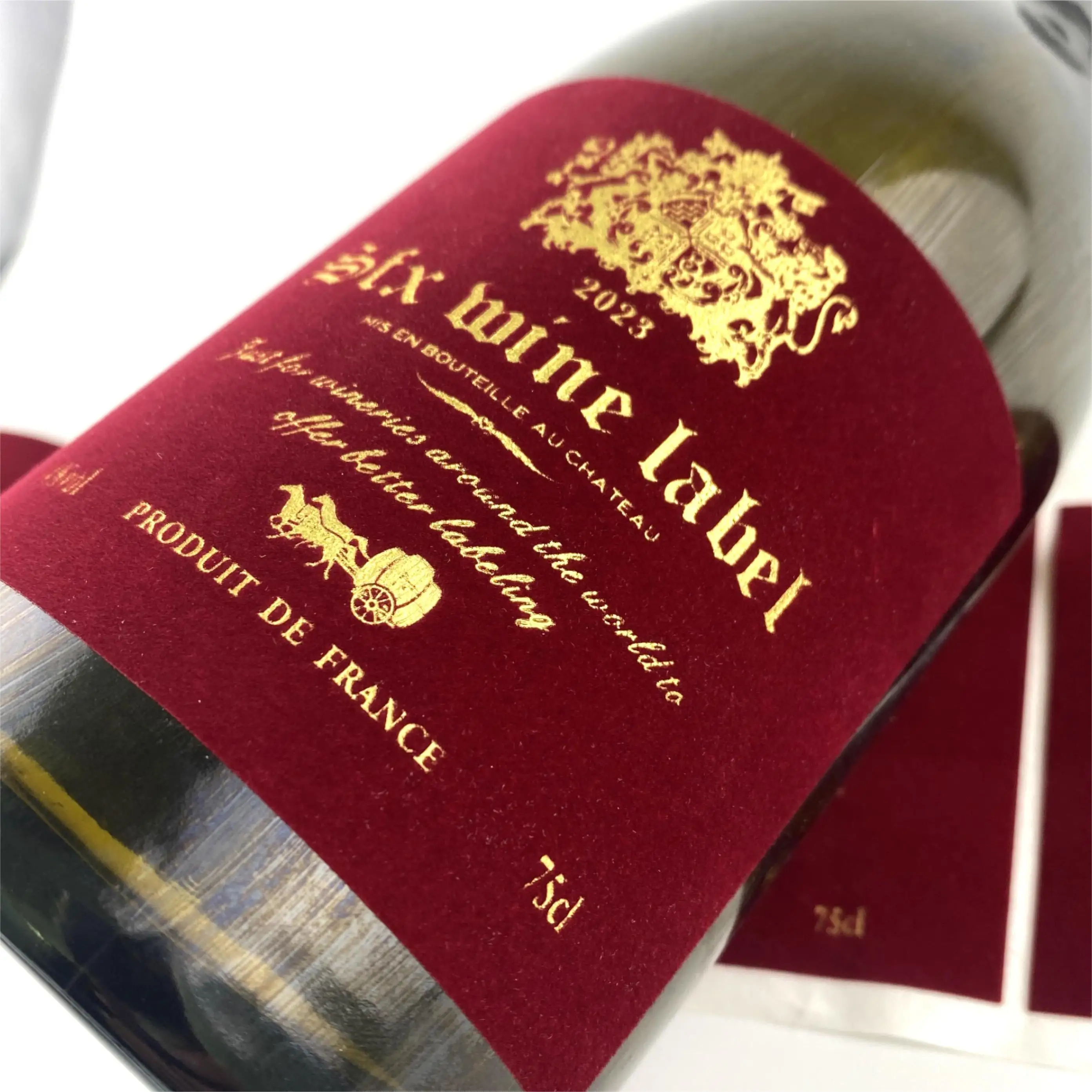 Shenzhen Wine Label Profession Manufacturer Custom New Design Black Flocking Velvet Sticker, Adhesive Velvet Label