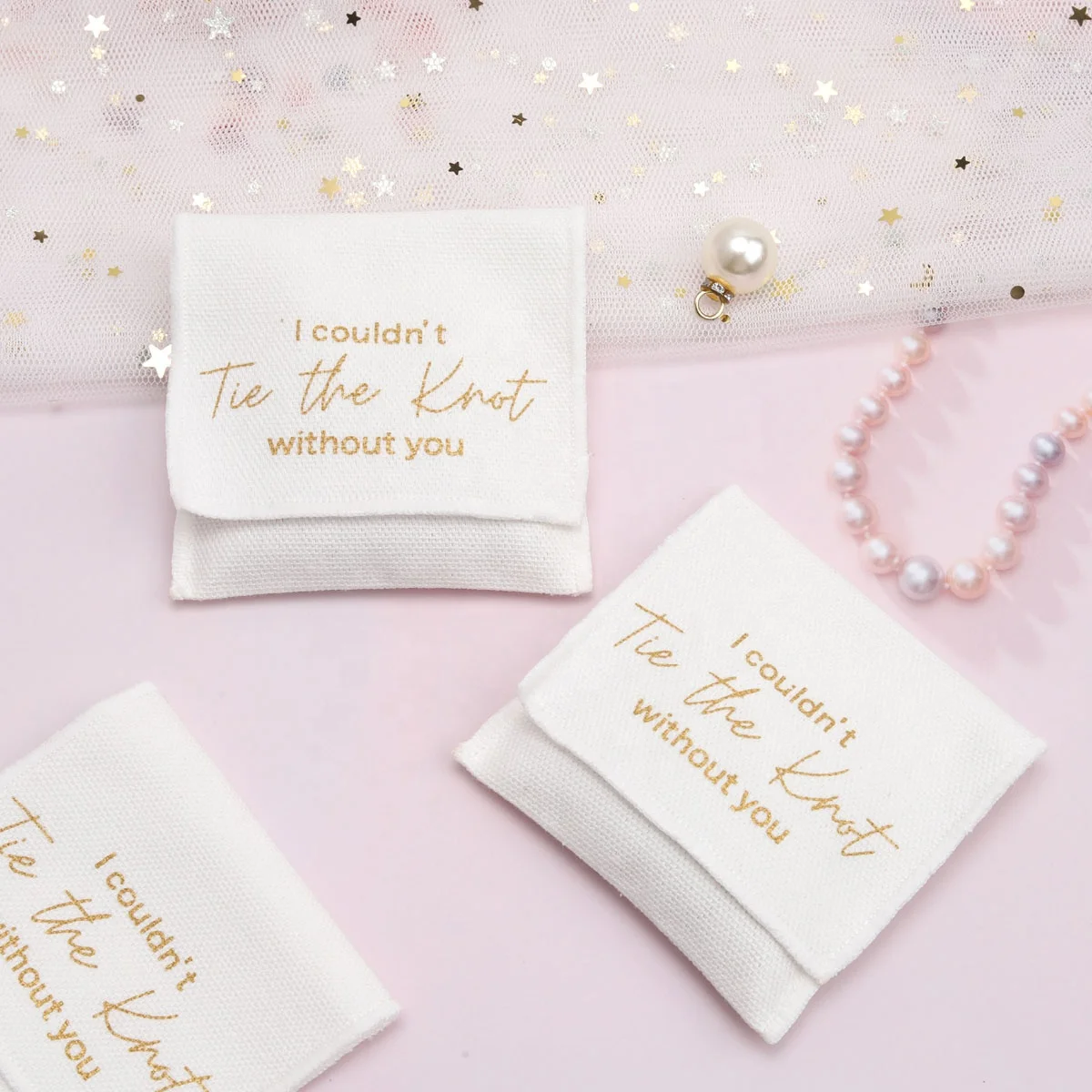 Reusable Small Envelope Jewelry Pouch Luxury Custom Logo Printed Brush Canvas Necklace Ring Earring Jewelry Bag