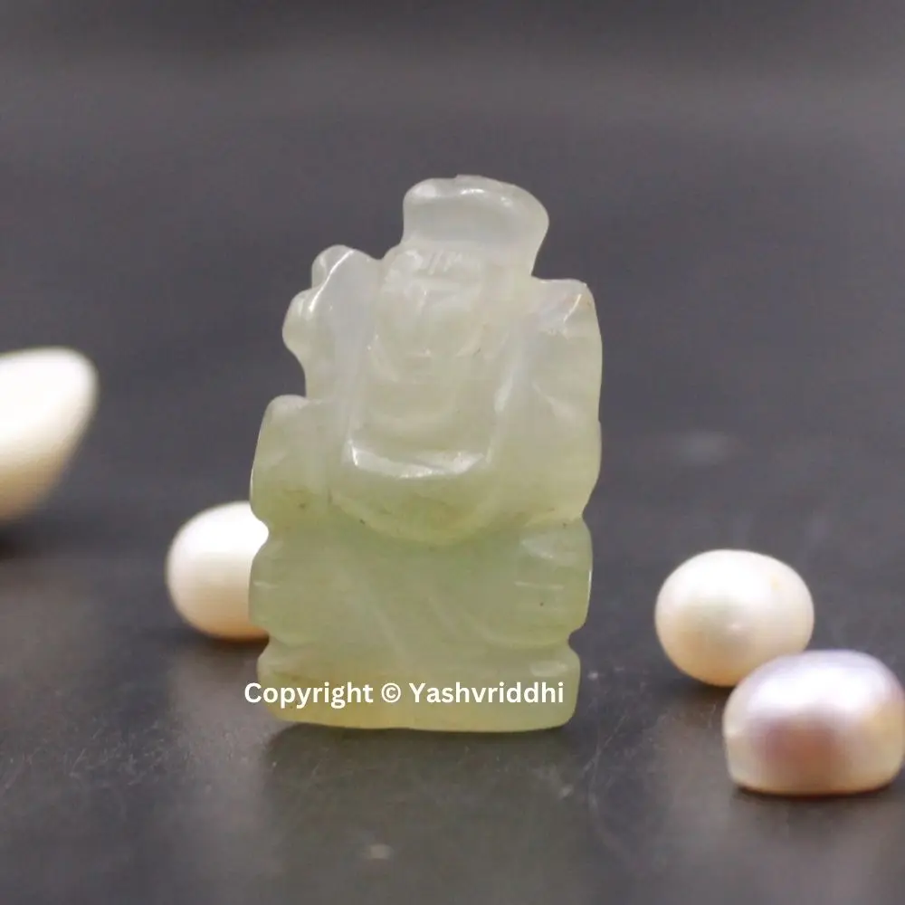 Handcrafted Green Aventurine Ganesha Crystal Figurine Religious Style Lord Ganesha Idol for Gifts Made from Metal