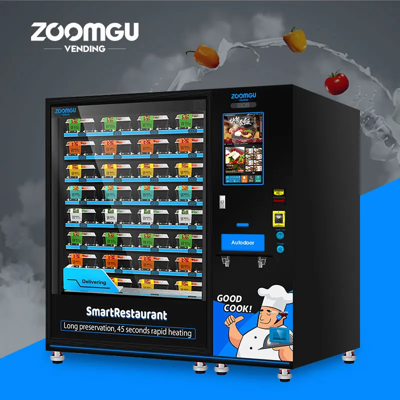 Zoomgu индивидуальный продавец пищевых продуктов автоматический аппарат для продажи пищи горячего питания микроволновый торговый автомат в конвейере