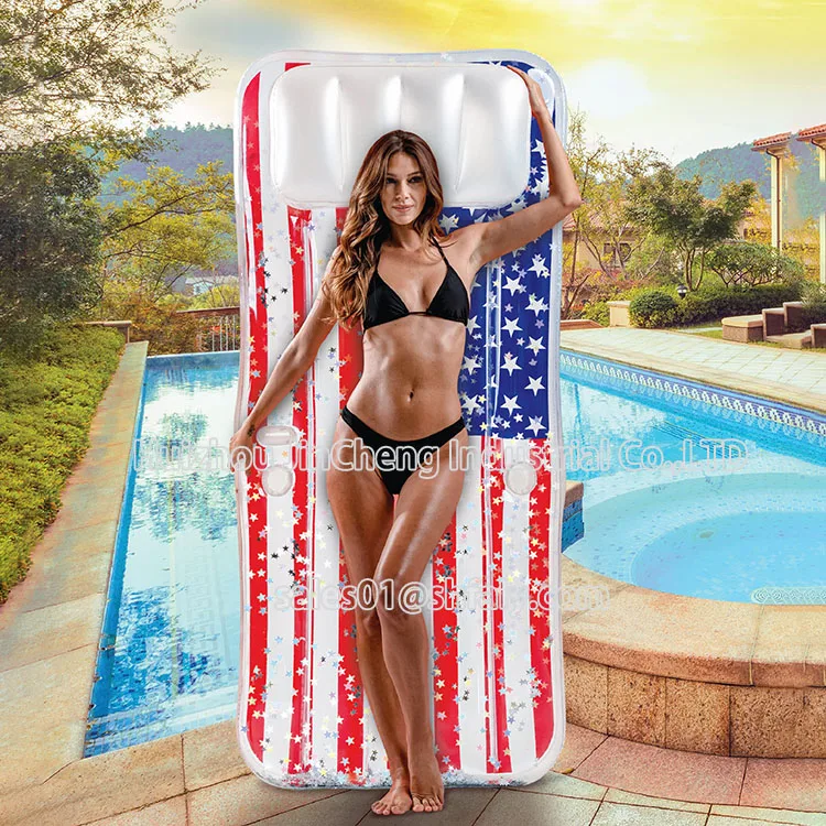 Support customization Inflatable USA Pool Float - with Sparkle Silver Stars Confetti,USA Flag  Water Swimming Pool Float