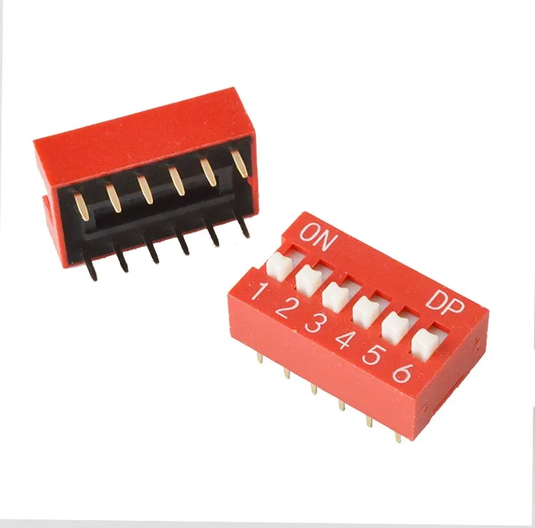 Red Shell 6Position 254mm Dip Switch Slide Type PCB Dip Switch 2.54mm