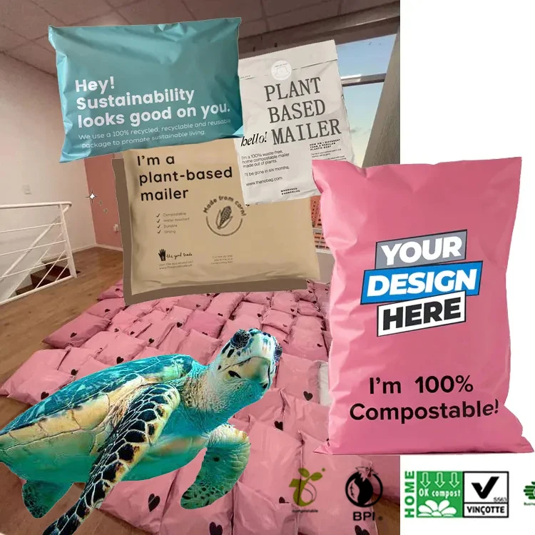 Custom plant based biodegradable compostable mailer poly mailing bag shipping clothing package plastic envelope post courier