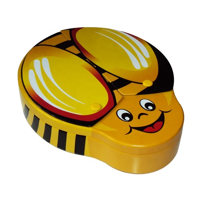 Different Colors Recyclable with Custom Logo Bee Shaped Ladybug Shaped Cookie Tin Containers with PVC Window Lid for Chocolate