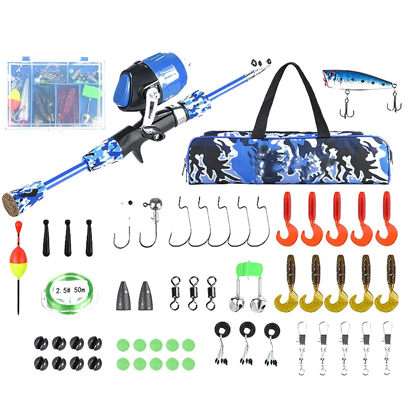 Cheap Custom Lure Fishing Set for Children Fishing Rod Reel and Lure Combo Fiberglass Spinning Casting Rod