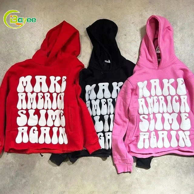 Oem Manufacturer Street Wear Cut Edge Raw Hem Crop Top Pullover No Stings Cropped Hoodie Men Custom Logo 3D Puff Print Hoodies