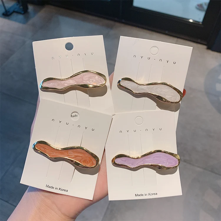 Sayoung korean latest fashion girl gold color plated alloy resin stone hair clips