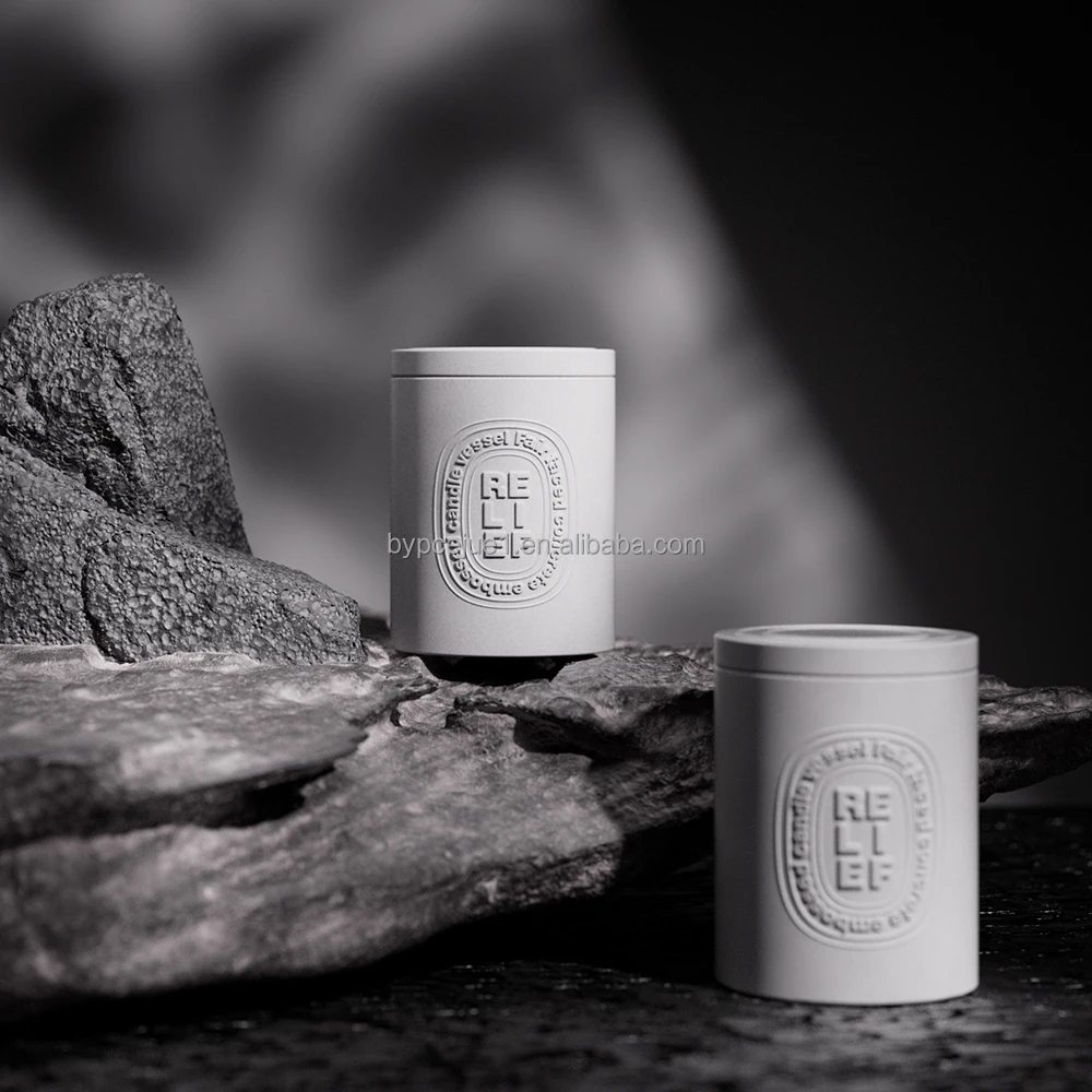 Wholesale 10oz Original Modern Design Empty Concrete Candle Jar Luxury Cement Candle Vessels with Lid Customized Logo In Bulk