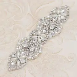 Wholesale Rhinestone applique  Wedding dress rhinestone trims  Beaded sewing bridal crystal silver rhinestone applique