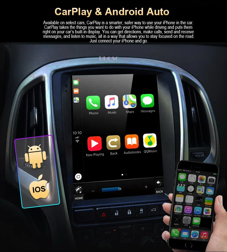 RUISO Car Radio Android Car Player For FORD fiesta 2009-2016 GPS auto carplay for Tesla Vertical Screen