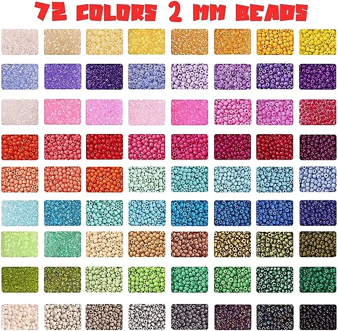43200pcs 72 Colors 2mm Glass Seed Beads for Bracelet Making Kit Small Beads for Jewelry Making with Letter Beads for Crafts Gift