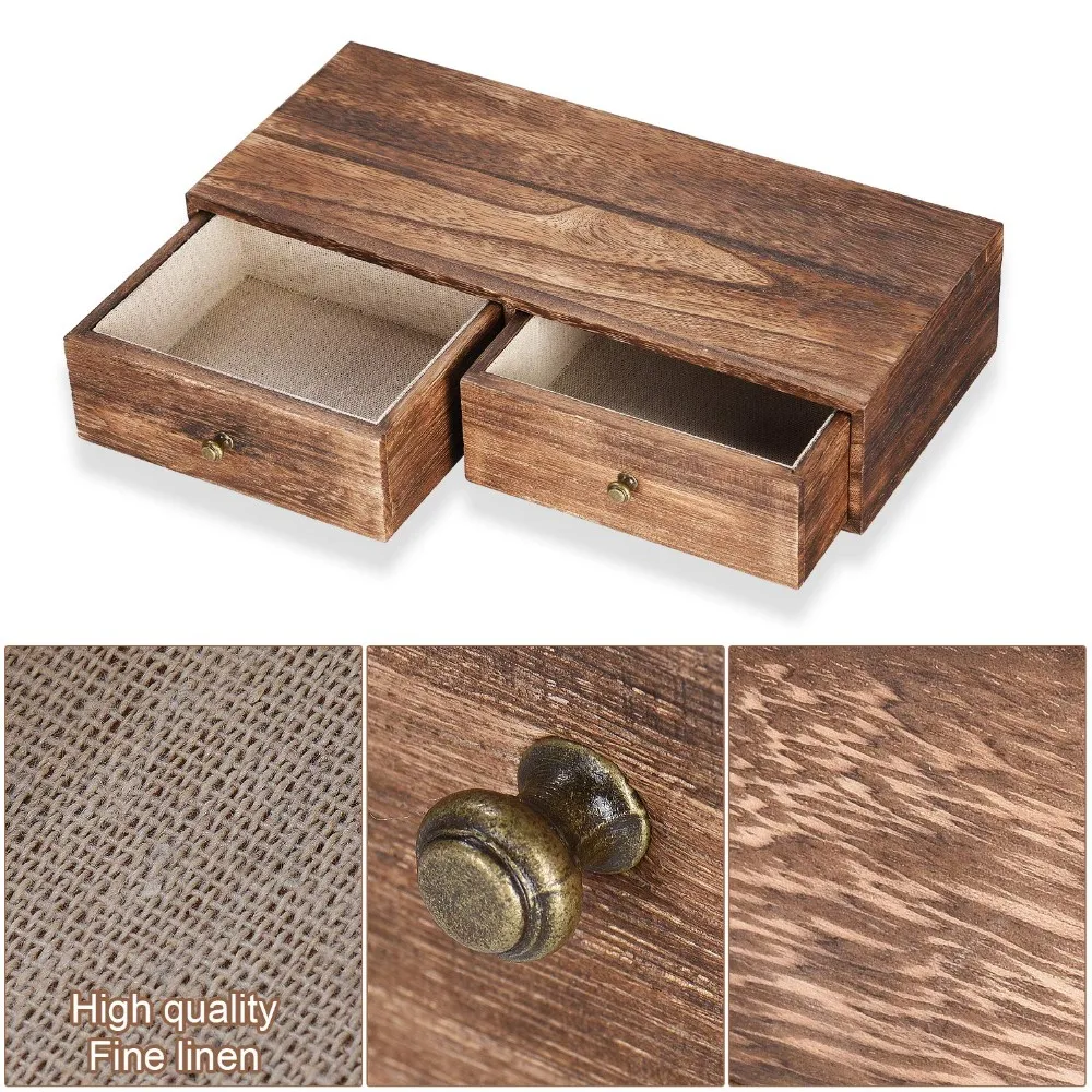 
Floating Shelf with Drawer Rustic Wood Wall Shelves for Storage and Display Set of 2 