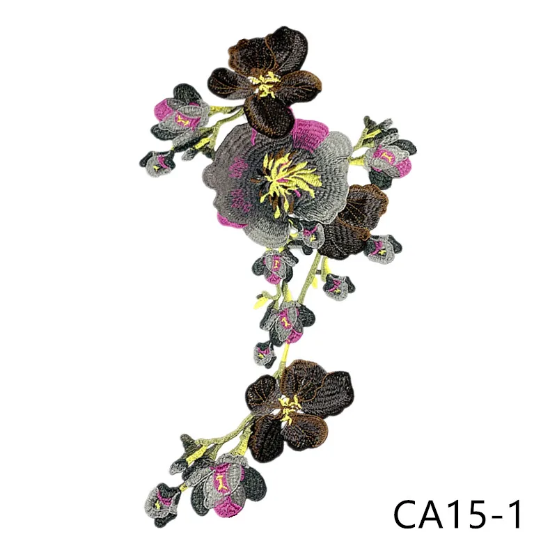 wholesale custom polyester Flowers Peonies Chemical Lace Fabric Embroidery Corsages Appliques Patches for DIY clothes bag dress