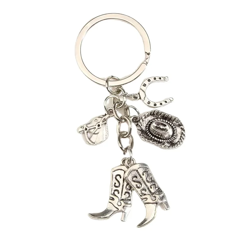 Metal Keychain Horse Cowboy Hat Boot Horseshoe Key Ring Alloy Key Chains For Women Men Handbag Accessories DIY Jewelry Gifts