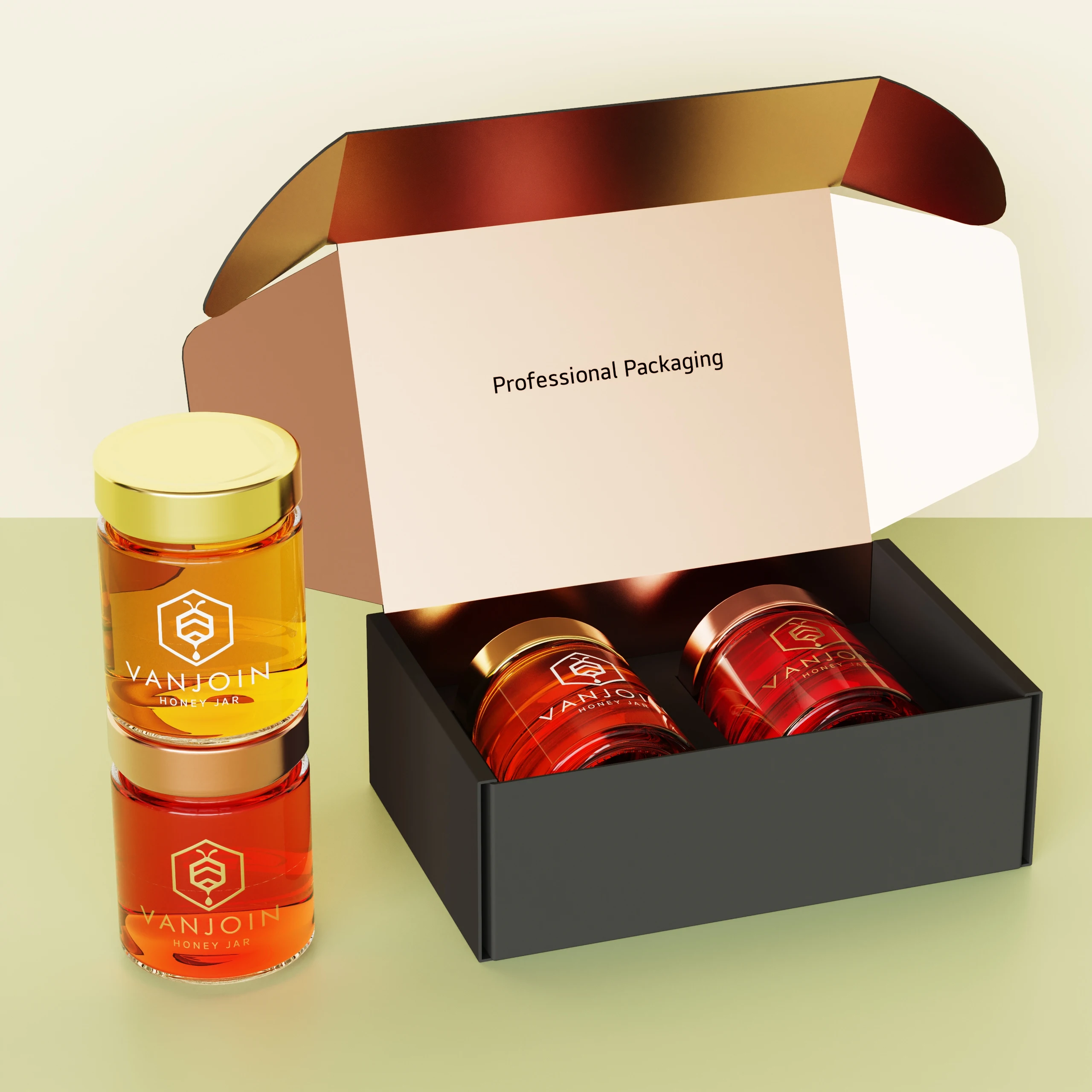 Unique Luxury 180ML Transparent Black Amber Glass Empty Round Honey Jars Bottles with Dipper and Packaging Box