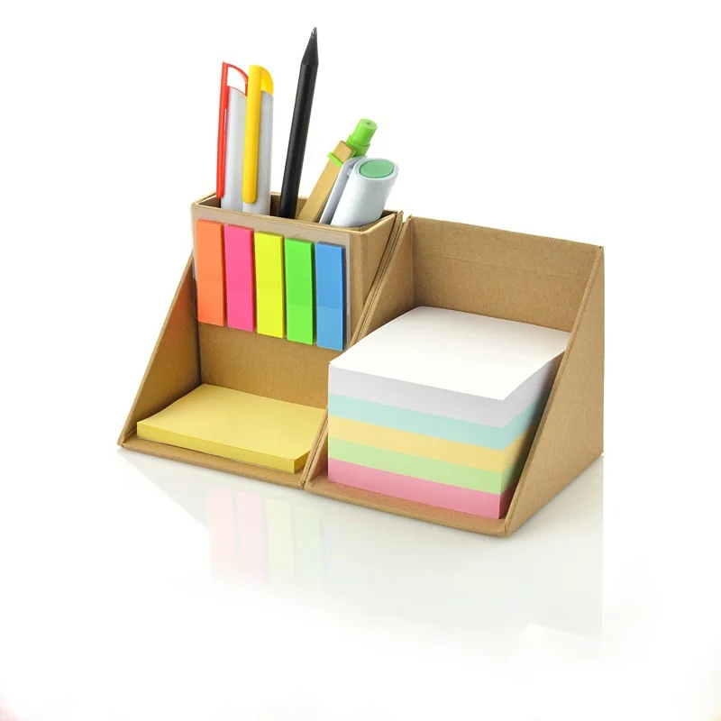 Stationery small recycled cube memo notepad  sticky notes box with pen holder