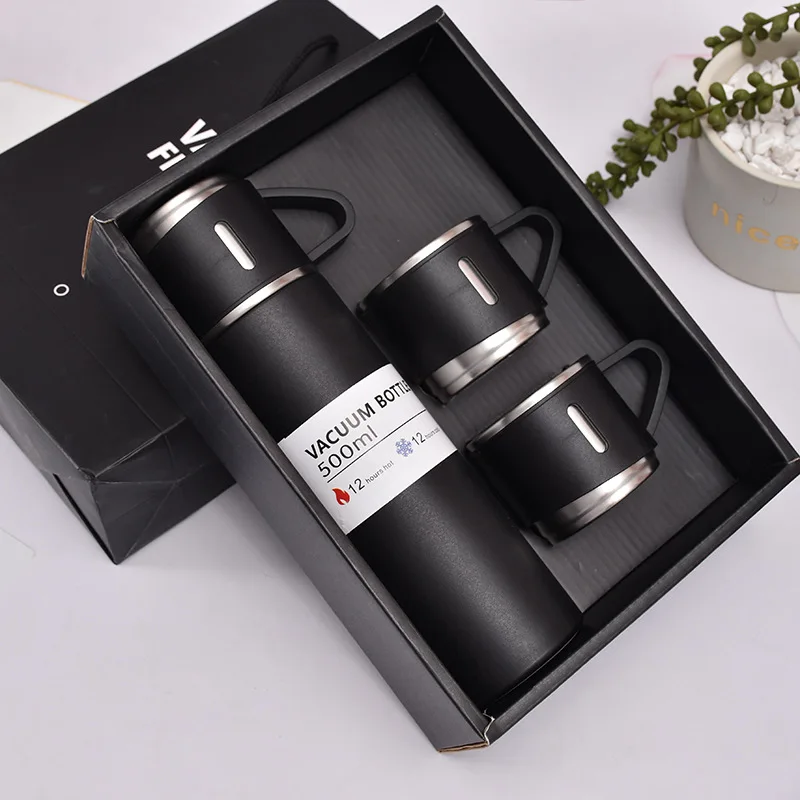 Corporate Business Thermos Mug Set Drinkware Set Thermos Vacuum Flask Stainless Steel Water Bottle Custom Logo Luxury with 2 Cup