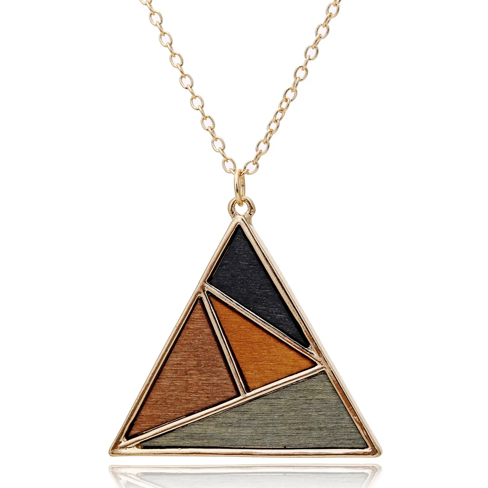 
Custom fashion girl elegant geometric circular wood contrast color set pendant necklace 