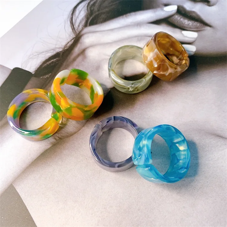 OUYE 2021 Open Acetate Japanese and Korean Simple Plastic Ring Retro Frosted Acrylic Resin Ring Jewelry for Girl