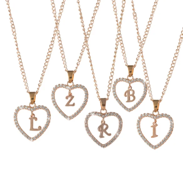 Christmas Rose Gold A To Z Fashion Heart Initial Name Letter Necklace For Men And Women