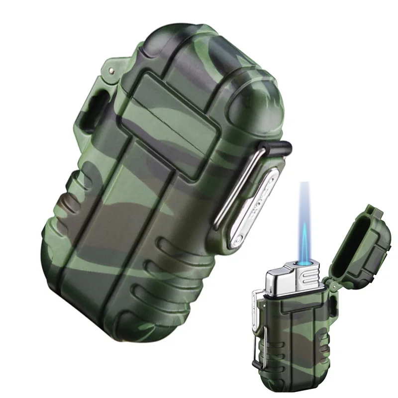 Waterproof Camo Blue Torch Flame Cigar Lighter Windproof Gas Refill China Custom Logo Printed Jet Flame Cigarette Lighter