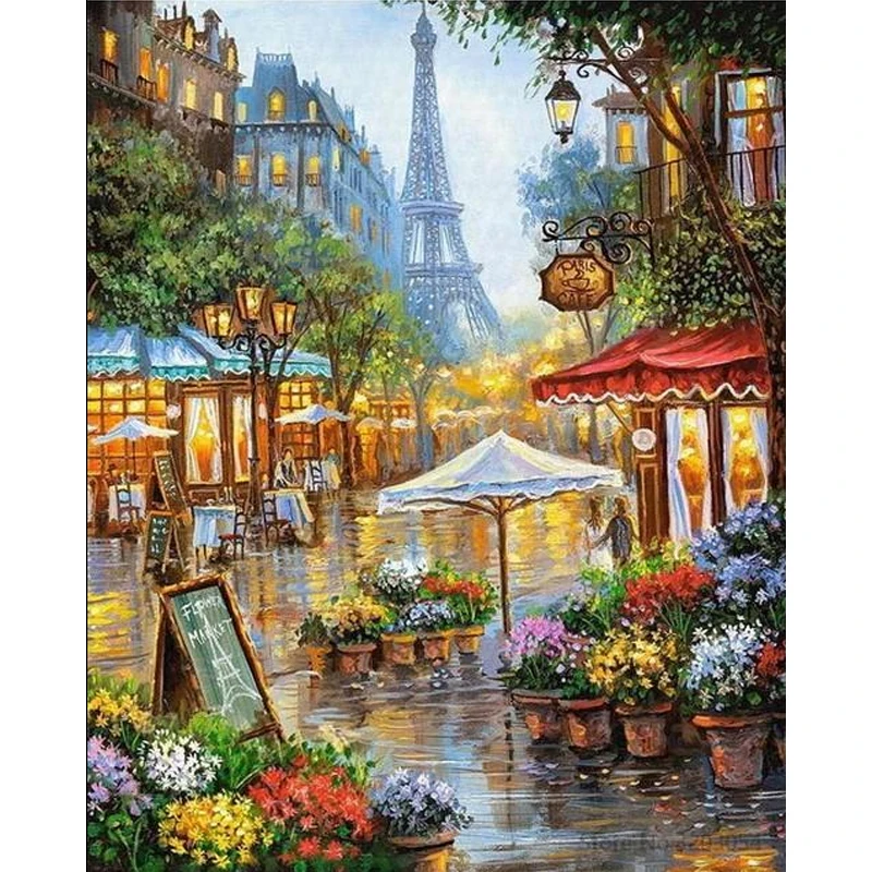 Набор для рисования по номерам на холсте, с изображением уличного города