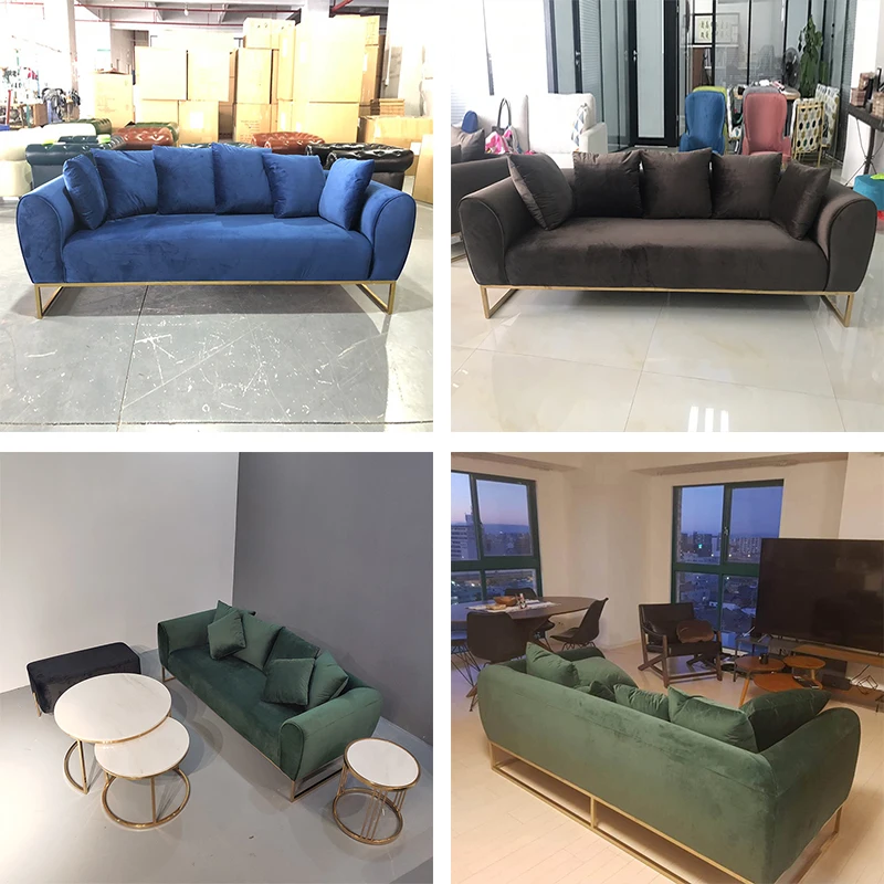 Family Sofa Sets European Modern Single Seat Furniture Velvet Fabric Cover couch living room sofa set with golden leg