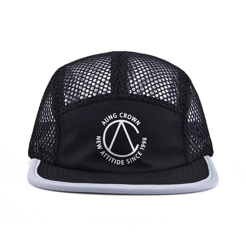 Breathable full mesh breathable foldable blank nylon five panel hats 5 panel running mesh cap