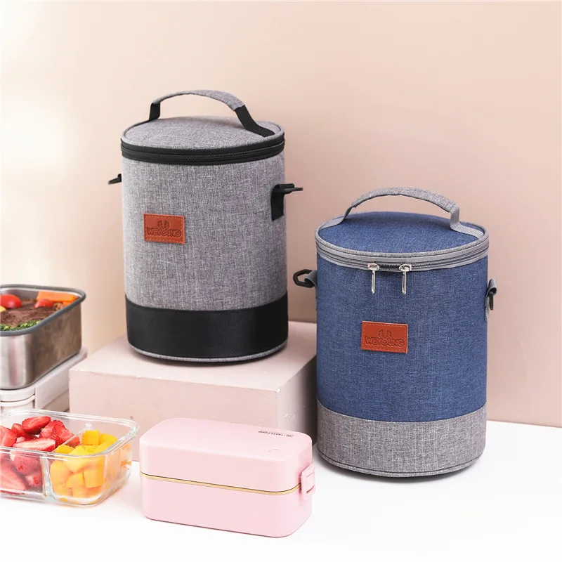 Custom Portable School Circular Oxford Portable Waterproof Insulated Thermal Storage Zipper Cooler Lunch Bag with Carry Strap