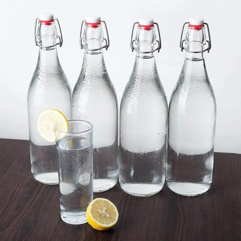 Wholesale 750ml 1000ml Classic Easy Flip Lid Clear Water Bottles Glass Swing Top Bottle with Airtight Stopper Cap