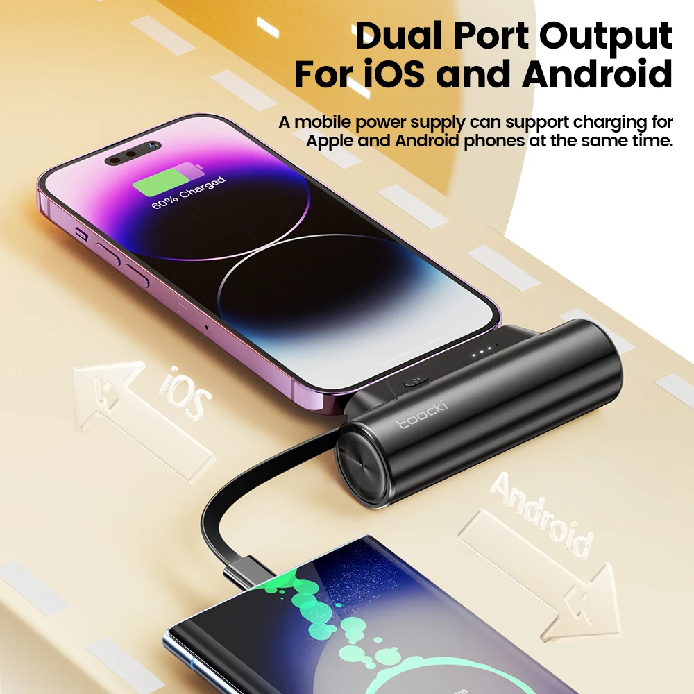 Toocki 5000 mah Multifunctional Black powerbank portable fast charger travel battery bank