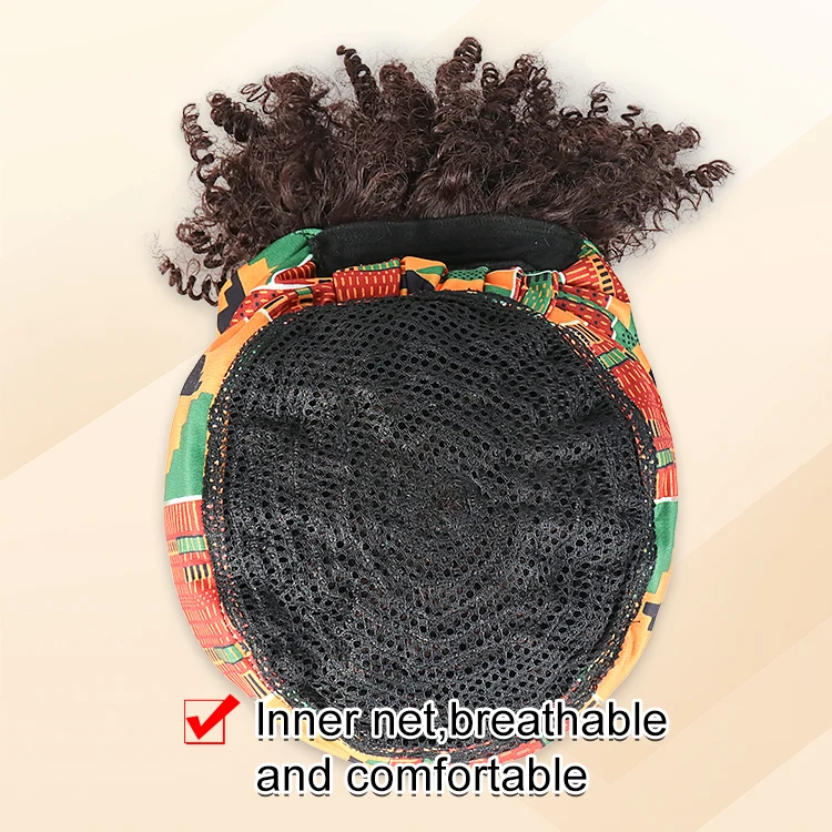 Julianna Hot Selling Short Curly High Puff Head Band Wigs Fluffy With Bangs Synthetic Afro Kinky Headband Wigs