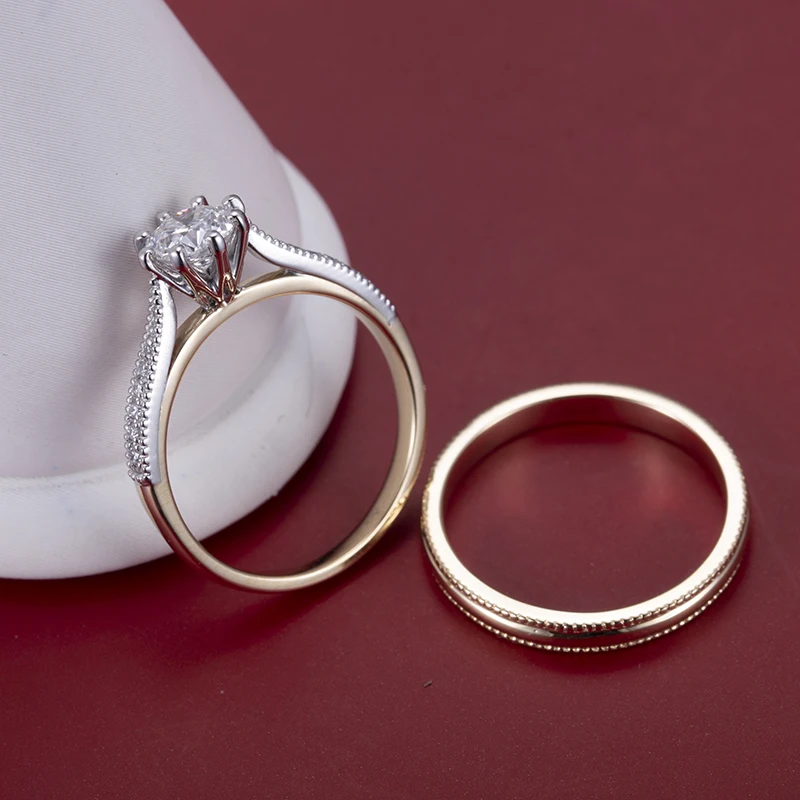 Messi Jewelry  MSR-1049 14K Gold with Platinum Round Brilliant Cut Diamond Stackable Ring for Women