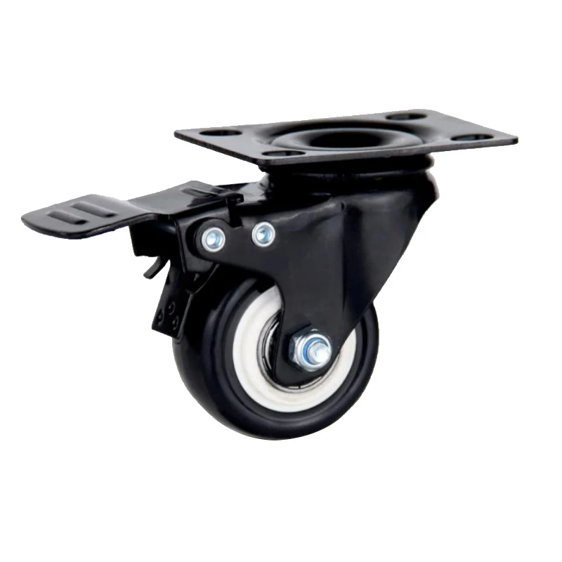 Swivel Black Fork PVC material 1.5/2/2.5 inch flat bottom double bearing with brake furniture caster wheel