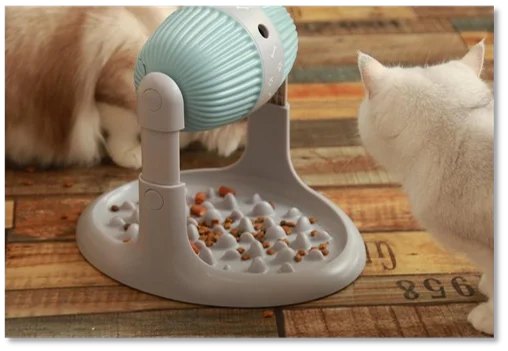 Indoor Drum Leakage Design ABS Cat Dog Iq Training Puzzle Food Dispenser Toy Bottom Valley Slow Eating Plate Pet Bowl Feeder