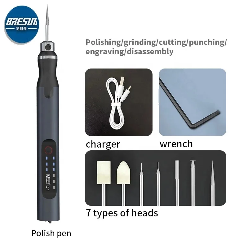 Electric Grinding Pen Smart Charging Engraving Pen Phone CPU IC Polishing Lattice Cutting Tools Set LCD OCA Remover