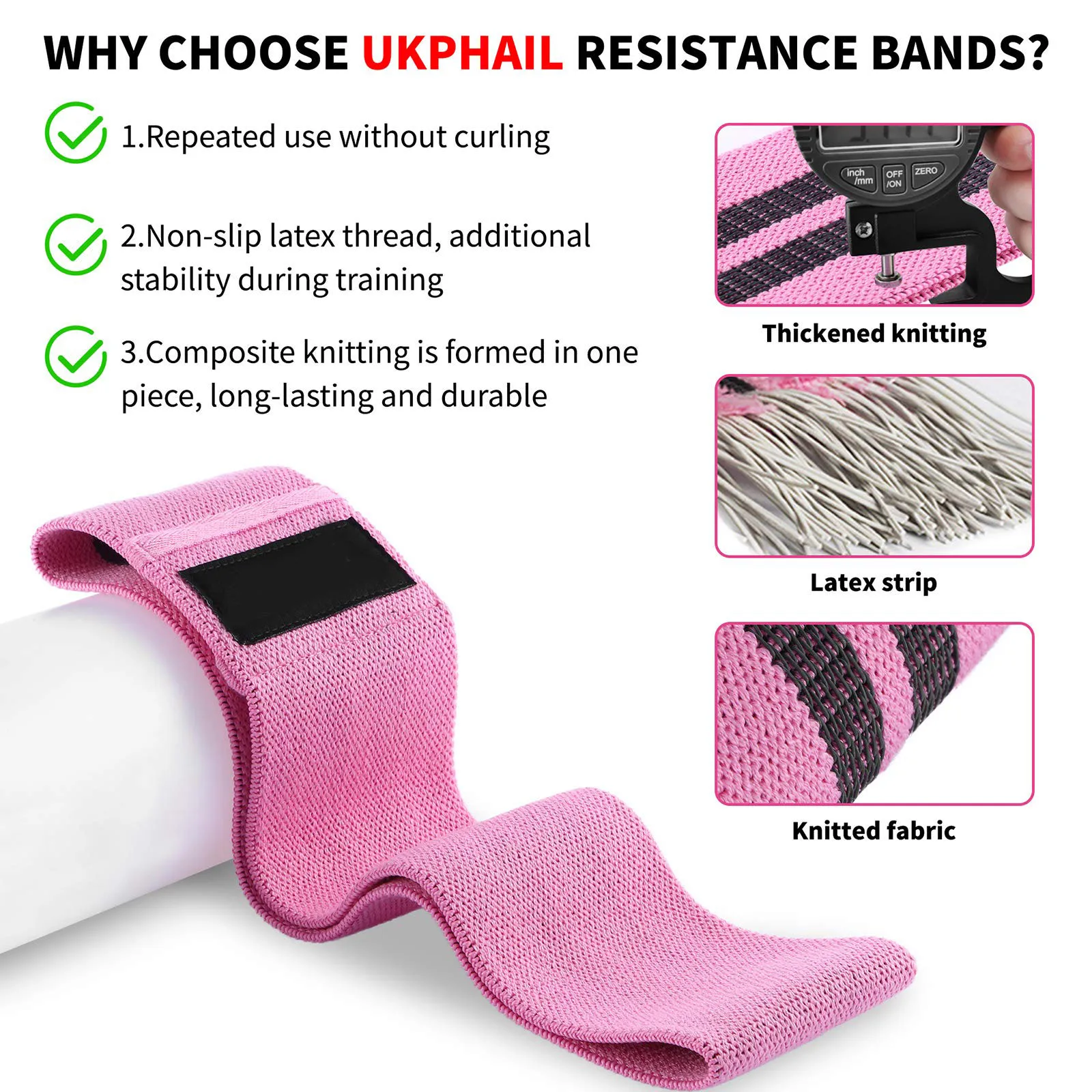 Anti Slip Glutes Pink Color Cotton Marble Fabric Fitness Exercise Mini Strength Leg Hip Booty Resistance Band